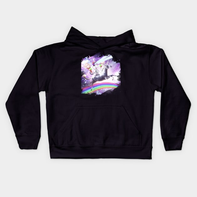 Lazer Rave Space Cat Riding Unicorn With Ice Cream Kids Hoodie by Random Galaxy